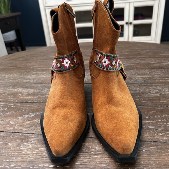 PINKO Italian Brown Suede Leather Boots Harness Detail Ankle Booties | Size 39 - Picture 6 of 14